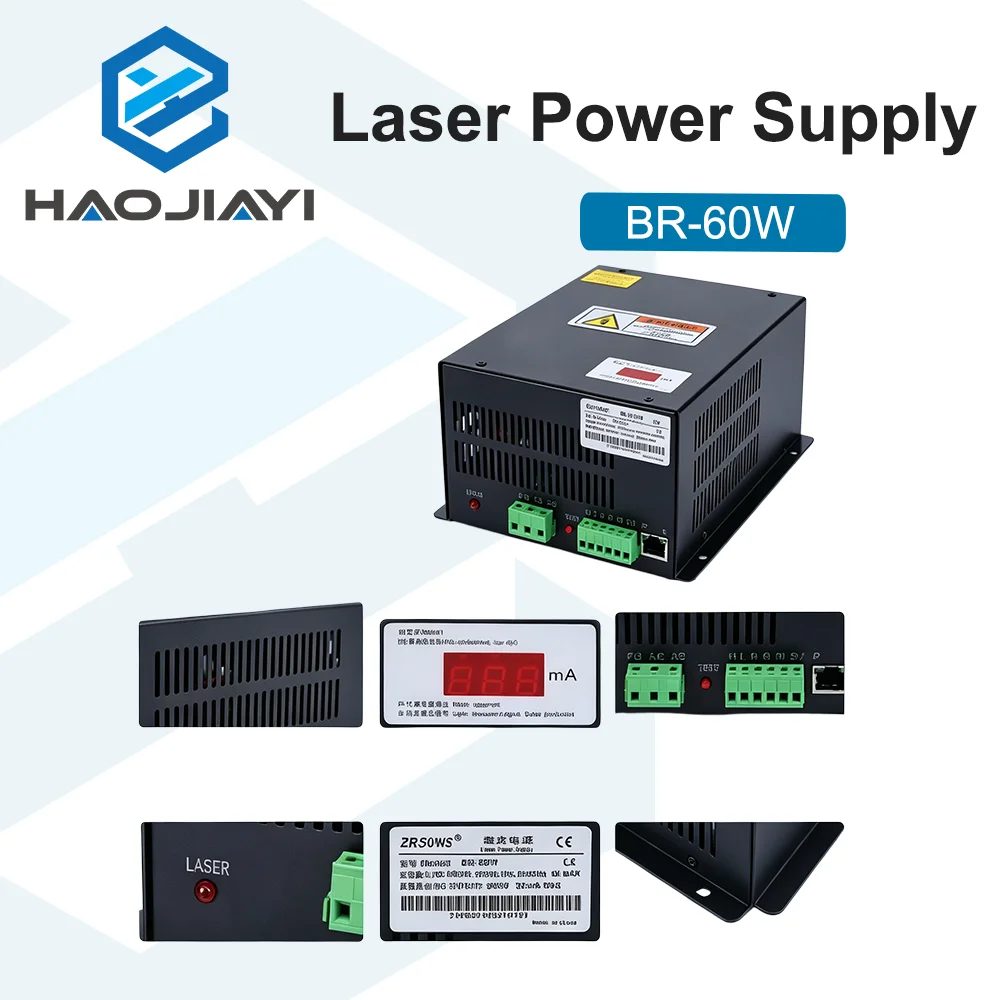 BR-60W CO2 Laser Power Supply 60W High Voltage PSU for CO2 Glass Laser Tube Engraving Cutting Machine