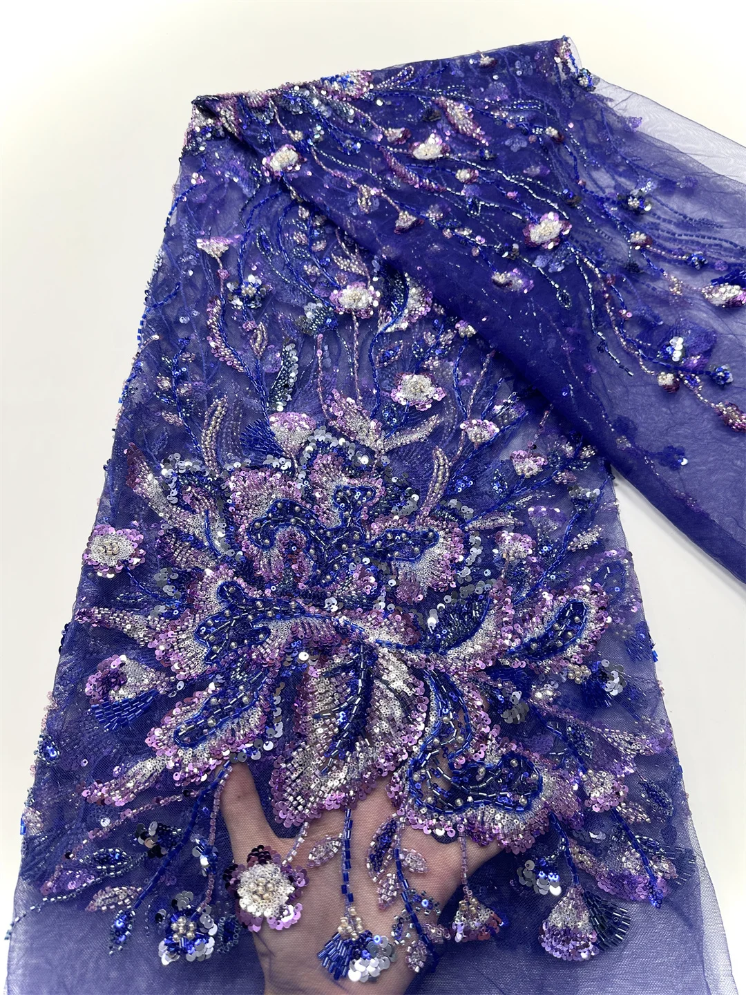 

New Tulle Lace Fabric With Beads Sequins Hot Sale 2025 African Nigerian French for High End Wedding Party Bride Sewing Dress