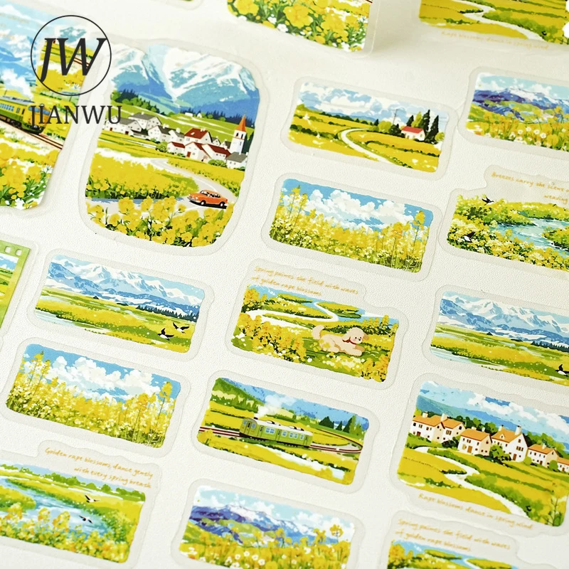 

JIANWUWalked Through Mountain Series Vintage Flower Grassland Landscape Material Collage PET Sticker Creative Journal Stationery