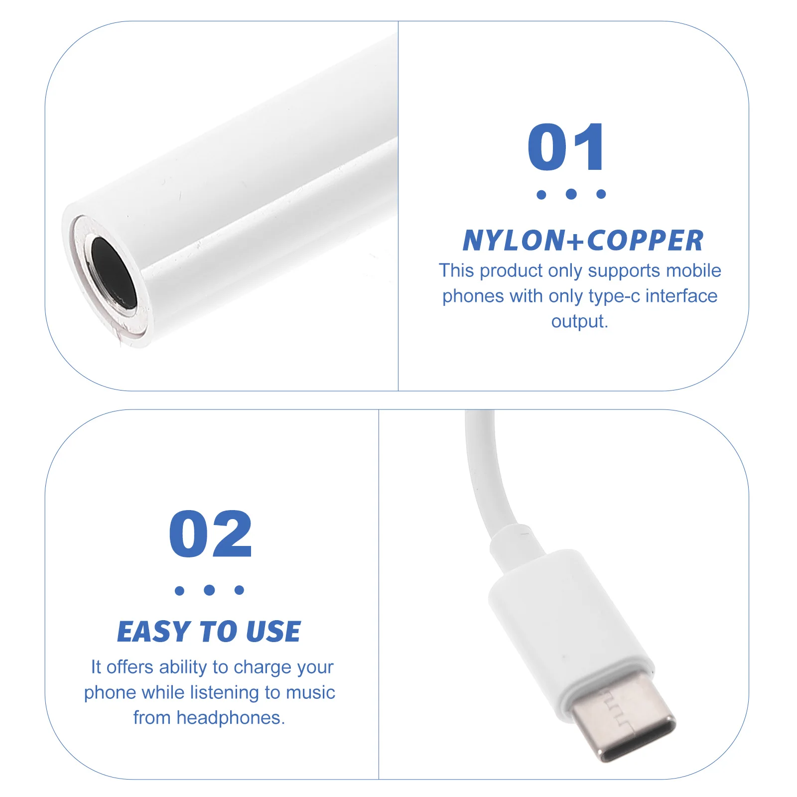 

4pc Usb Type-C To Headphone Adapter 2 In 1 Audio Charging Splitter For Type- Play Music Answer Call Volume Control For