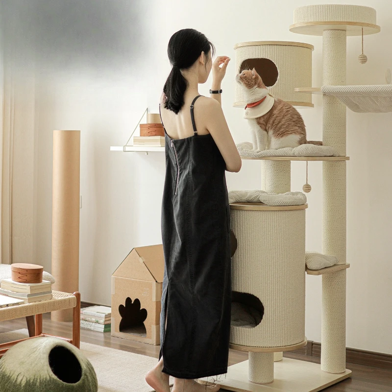 

Multi-layer solid wood cat climbing frame cat tree integrated household does not occupy an area