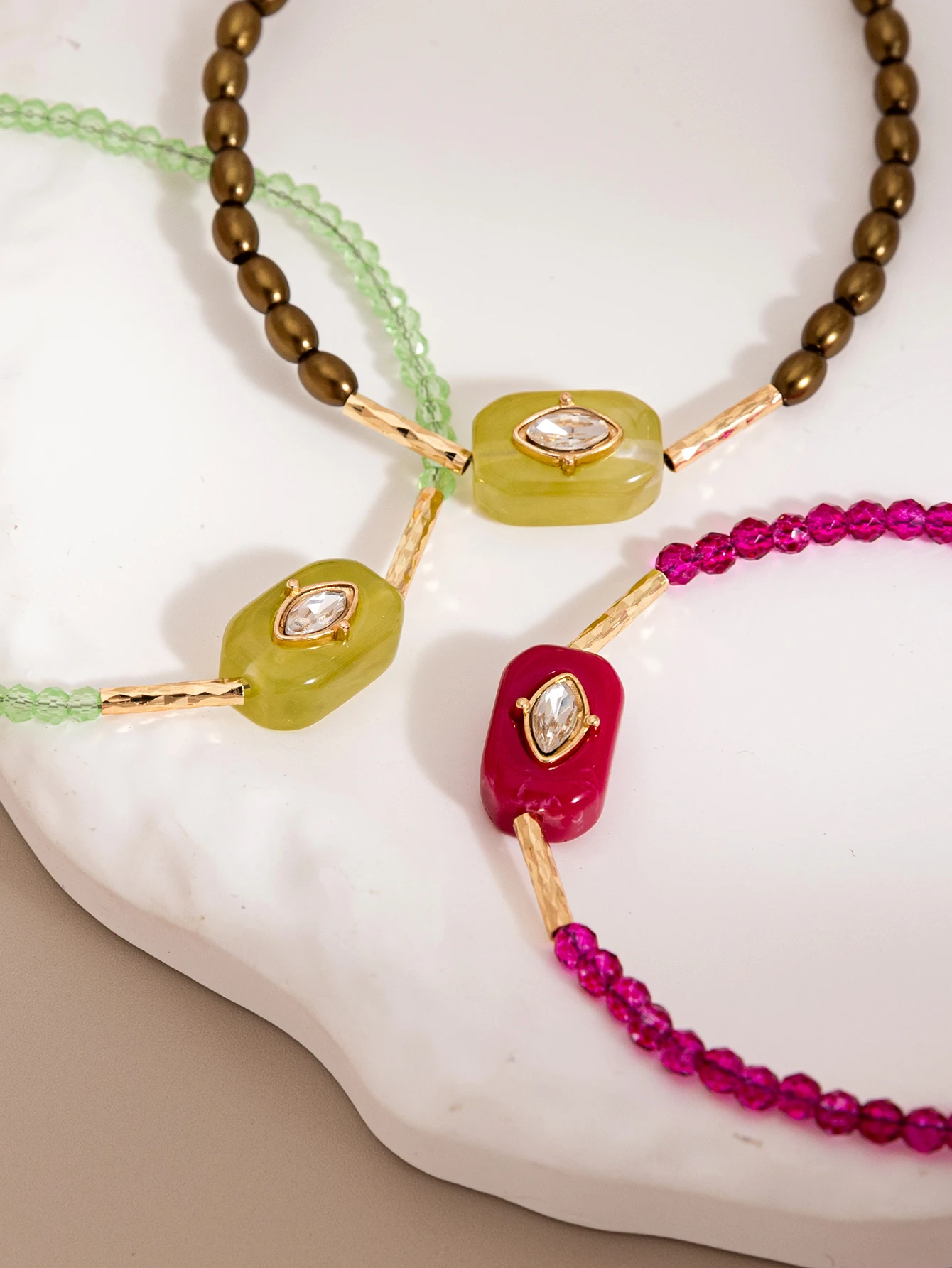 Kupfer-Kristall-Perlenarmband, rechteckiges Harz-Marquise-Zirkon-Charm-Armband, Boho-Stapelarmband für Damen – Detail 2