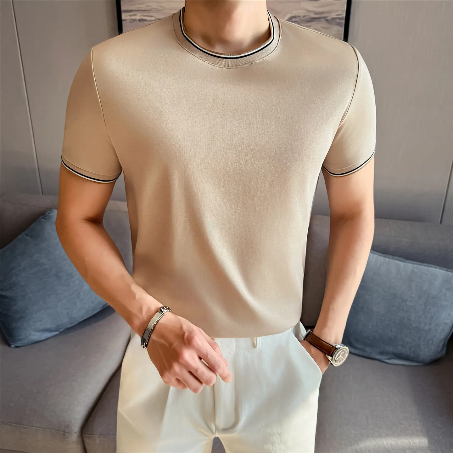 

Летняя мужская дышащая футболка с круглым вырезом, высококачественная, антибактериальная, повседневная, с коротким рукавом, свободного кроя, размеры 4XL-M