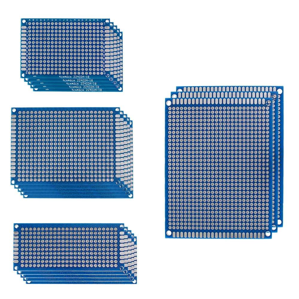 18PCS Prototype PCB Board Kit in Multiple Dimensions 3x7 4x6 5x7 7x9cm Blue Double Sided Board, for Electronics Projects DIY Kit