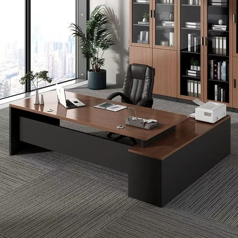 #Modern Light Luxury High-End Office Desk & Chair Combination with Panel Design Single Computer Desk Executive Storage Cabinets