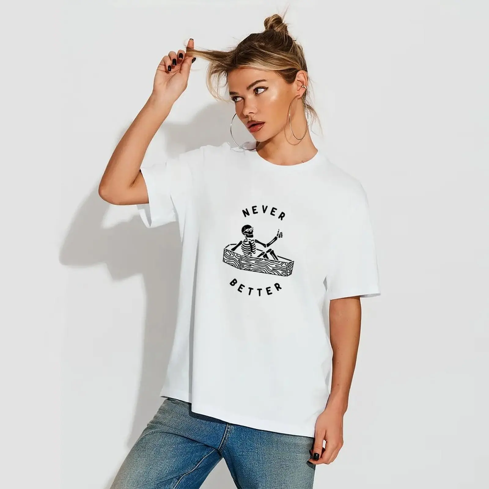 Y2k أزياء المرأة جولة الرقبة قصيرة الأكمام رقيقة فضفاضة عارضة مريحة مضحك الهيكل العظمي تي شيرت مطبوع تي شيرت امرأة الملابس #1