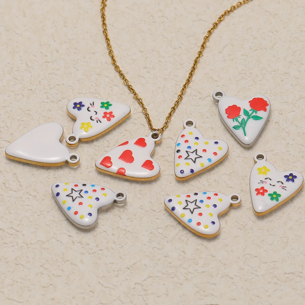5 Stück Edelstahl-Charms mit niedlichem Emaille-Herz für DIY-Kinderhalsketten, Anhänger, Armbänder, Zubehör für Damen-Schmuck und Ohrringe – Detail 5
