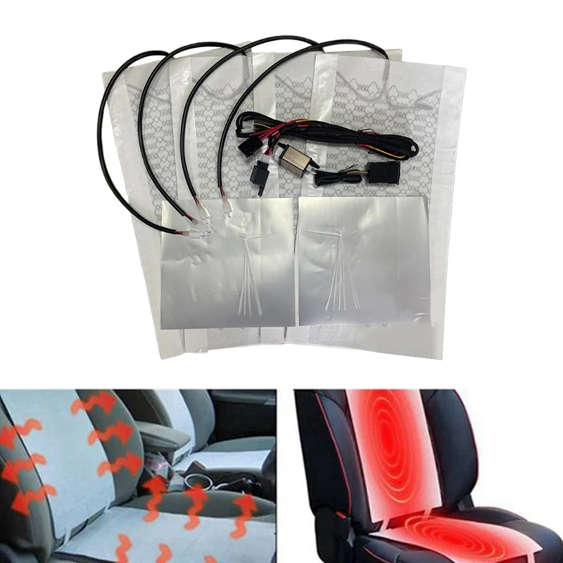 Universal Built-In Car Seat Heater Kit Fit 2 Seats 12V Carbon Fiber Heating Pads W 5 Levels Control Switch System