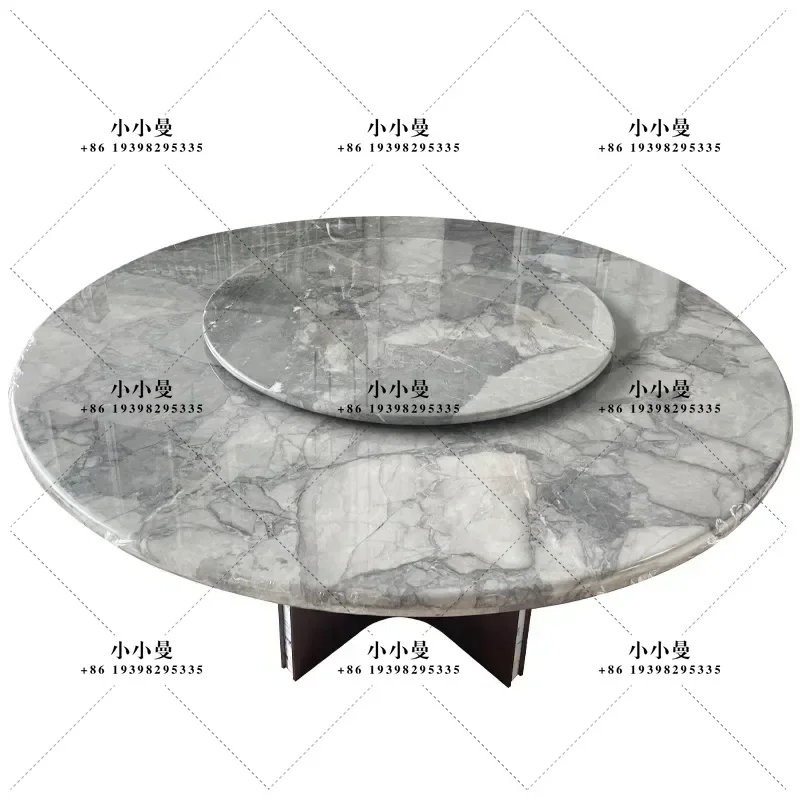 Natural Marble Round Rotating Dining Table Stone Top Custom Coffee Table Furniture Landscape Pattern Home Decor