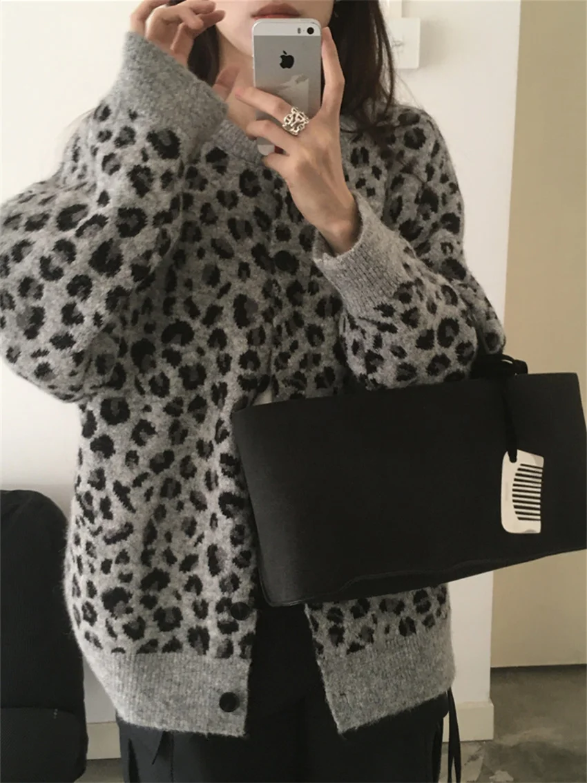 Alien Kitty Leopard Sweaters Vintage Oversize Knitwear All Match Pullovers Women 2025 OL Winter New Casual Chic Loose Daily