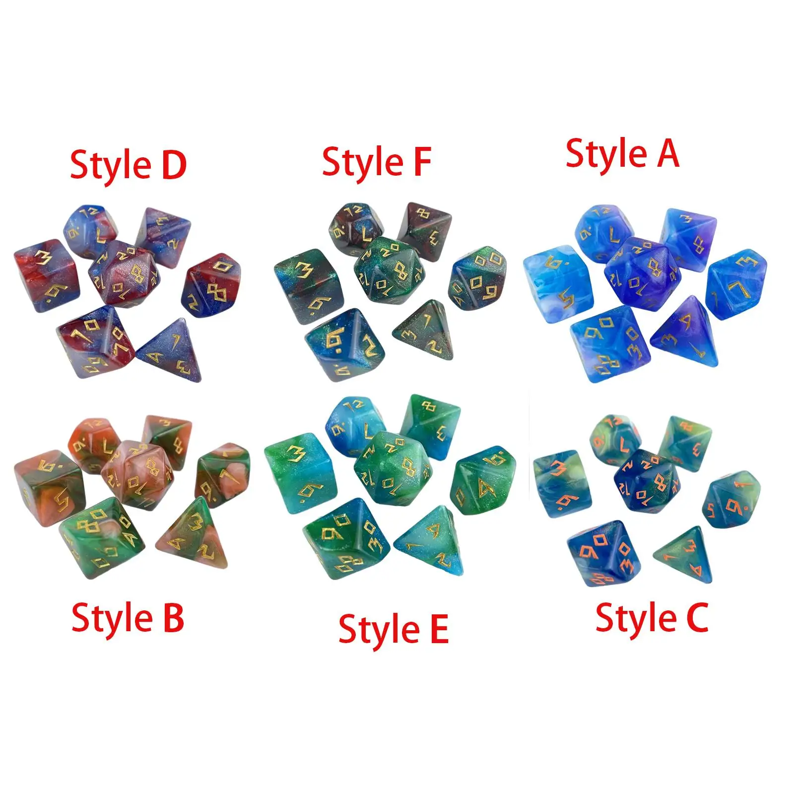 Dados poliédricos de 7 piezas, dados para juegos de múltiples caras D20 D12 D10 D8 D6 D4 Party