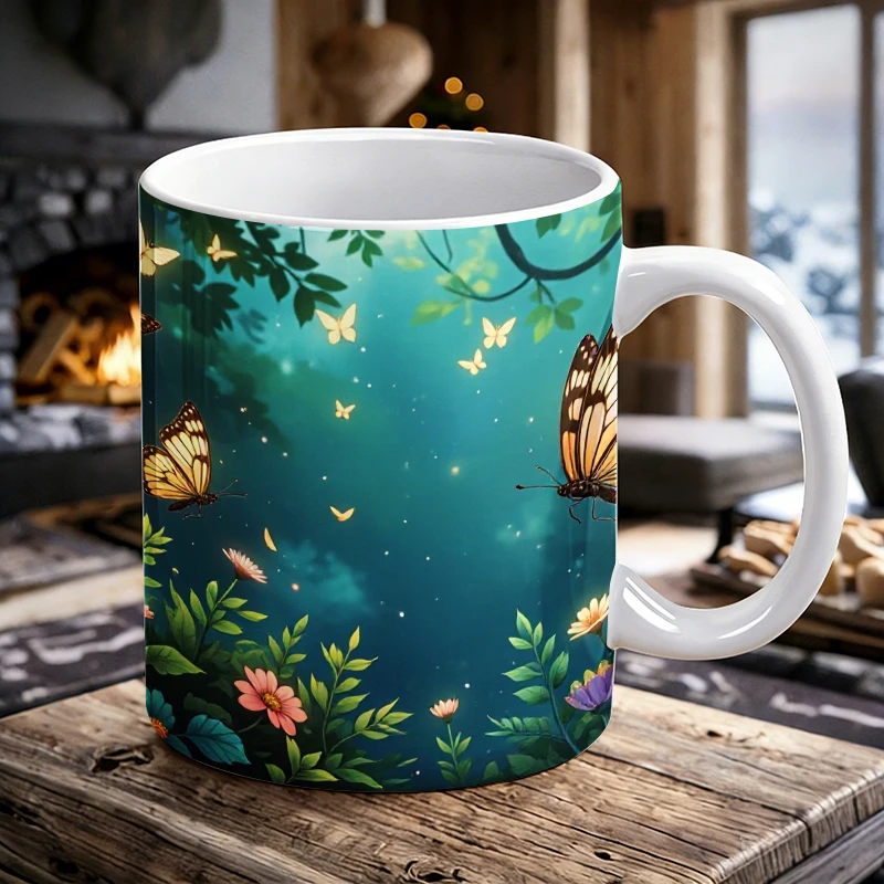 

1pcs Fresh and Healing Natural Butterfly Ceramic Cup with Handle, Creative Coffee Cup, Milk Cup, Office Tea Cup, Drinking Cup