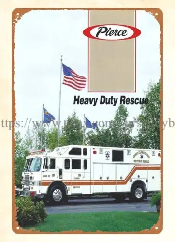 1992 firetruck fire engine firefighter Heavy Duty Rescue metal tin sign