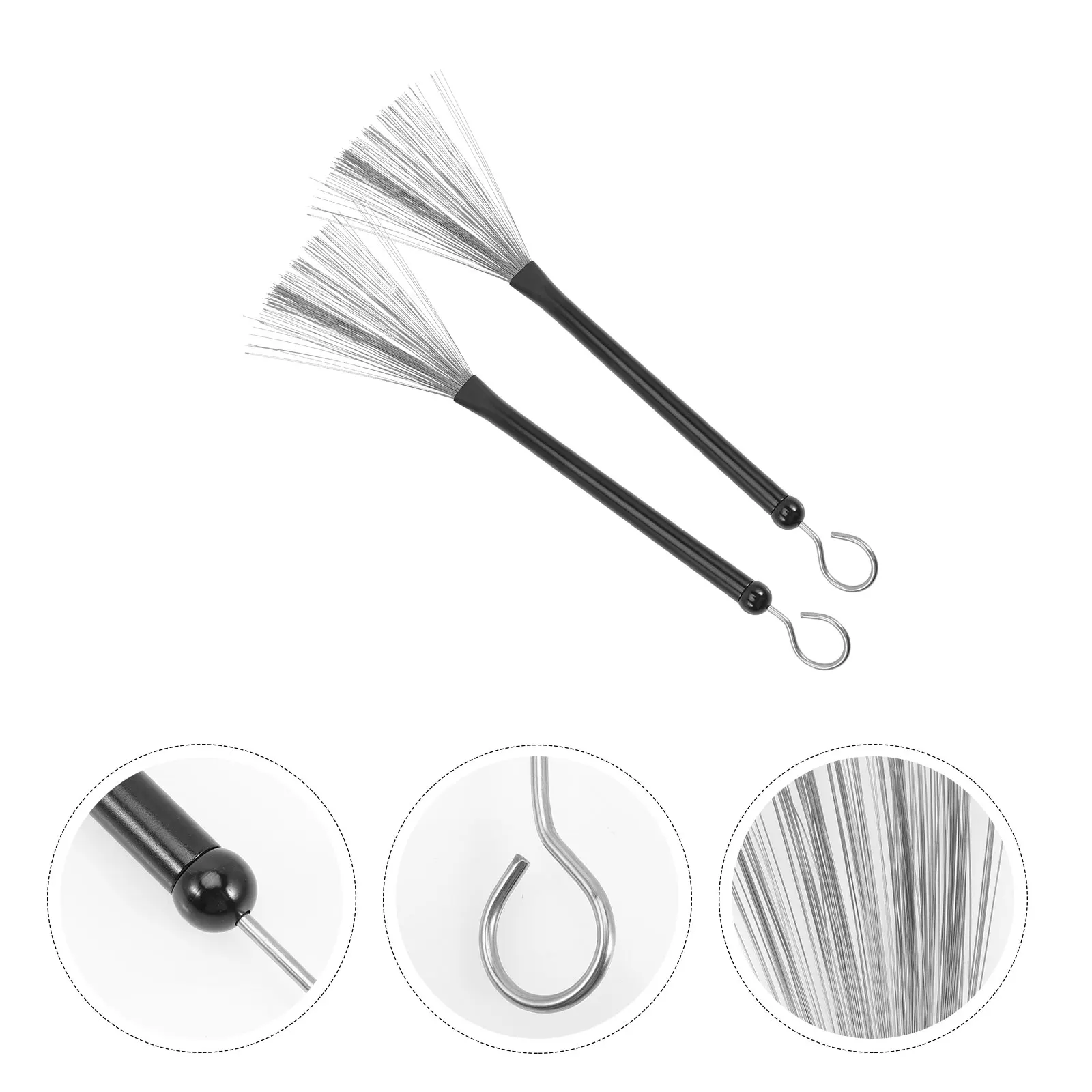 

2pcs Metal Handle Durable Wire Jazz Broom Compact Design For Drum Set Snare Percussion Accessories Wire Drum Stick Brush Durable