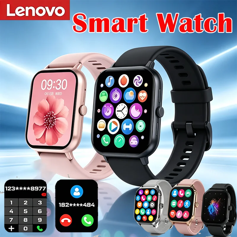 Montre connectée sportive étanche Lenovo 1.83, tracker d'activité, appels sans fil, moniteur de santé, montre intelligente pour hommes et femmes, iOS Android