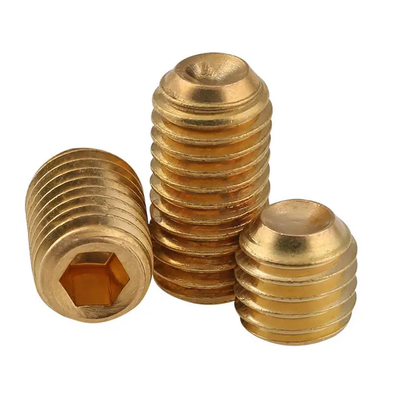 DIN916 Brass Hex Socket Set Screws M2-M12 Copper Precision Machined Concave-end Set Screw Headless Hexagonal Socket Stop Screw