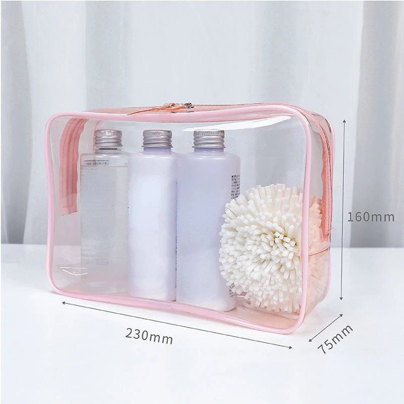 Borsa cosmetica da donna trasparente rosa borsa da viaggio impermeabile portatile per il trucco Organizer da bagno borsa da toilette trasparente per