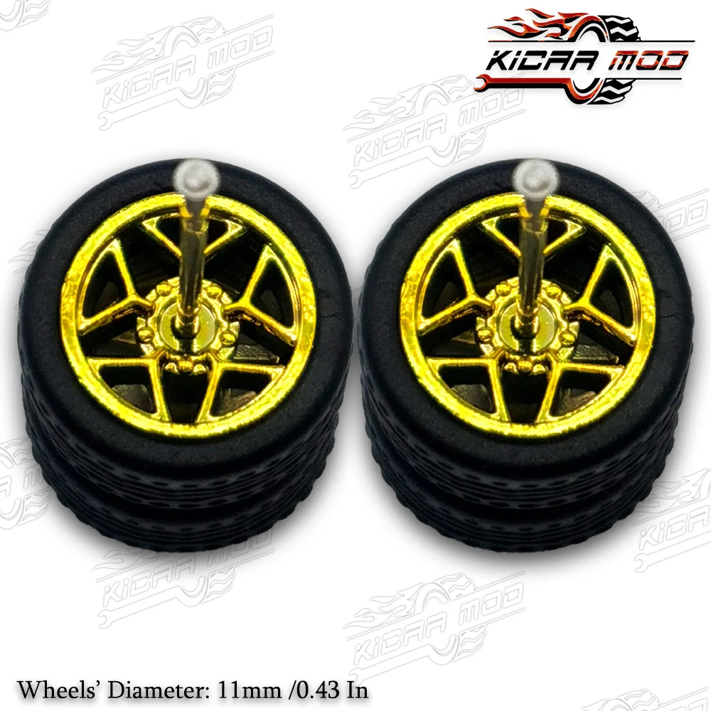 

1/64 Model Car Wheels with Rubber Detachable Tires Pentagram Refitting Parts for Diecast Toys Hot Wheels Matchbox D:11mm 1 Set