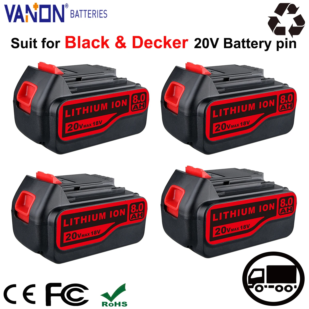 VANON 1/2/4 упаковки LB2X4020 8,0 Ач 20 В литиевая батарея, замена для Black and Decker LBXR20 LBXR20-OPE LB20 LBX20 LBX4020, штифт для аккумулятора