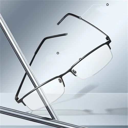 Imagen 2 del producto Gafas cuadradas para miopía de medio marco no magnéticas para hombres, gafas graduadas para miopía semisin montura de 0-0,5-0,75 a-6