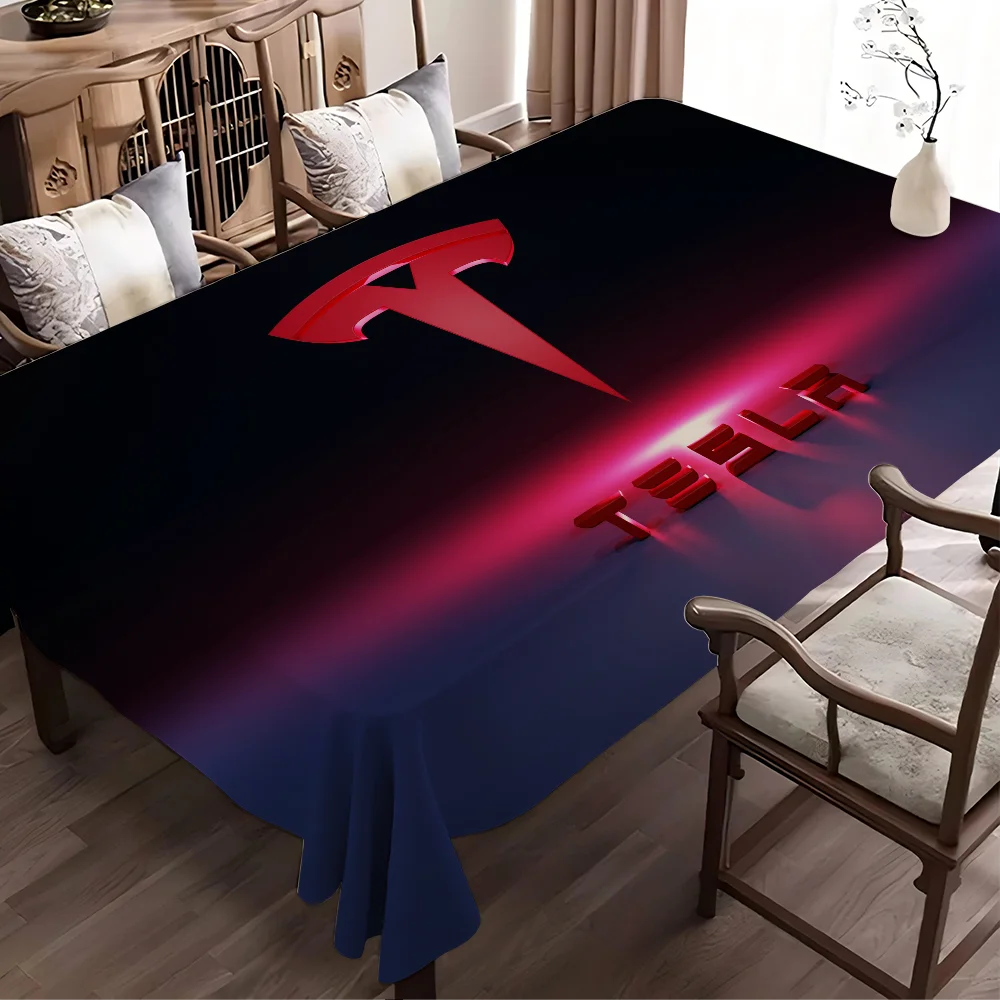 

T-Teslas logo printed Waterproof Rectangle Tablecloth Fiesta Home Decor Dining Room Decor Reusable Table Cover Party Supplies