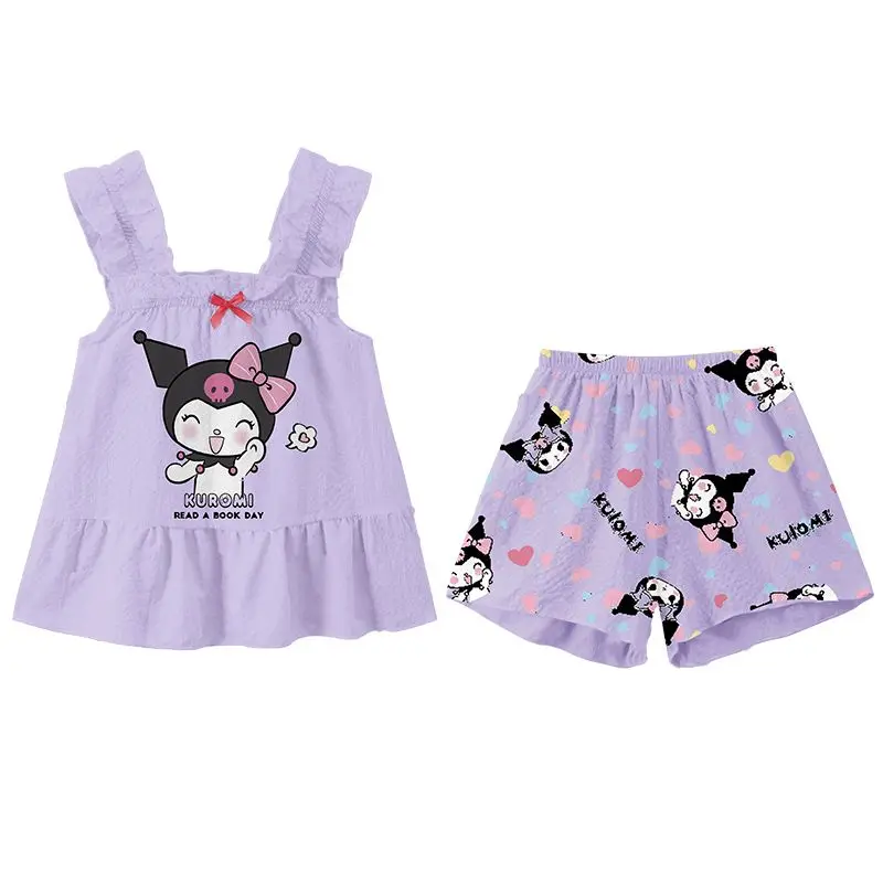 Sanrio My Melody Pajamas Set Cartoon Ice Silk Modal Suspender Set Girl Medium Big Kids Parent-child Home Clothes Two-piece Set