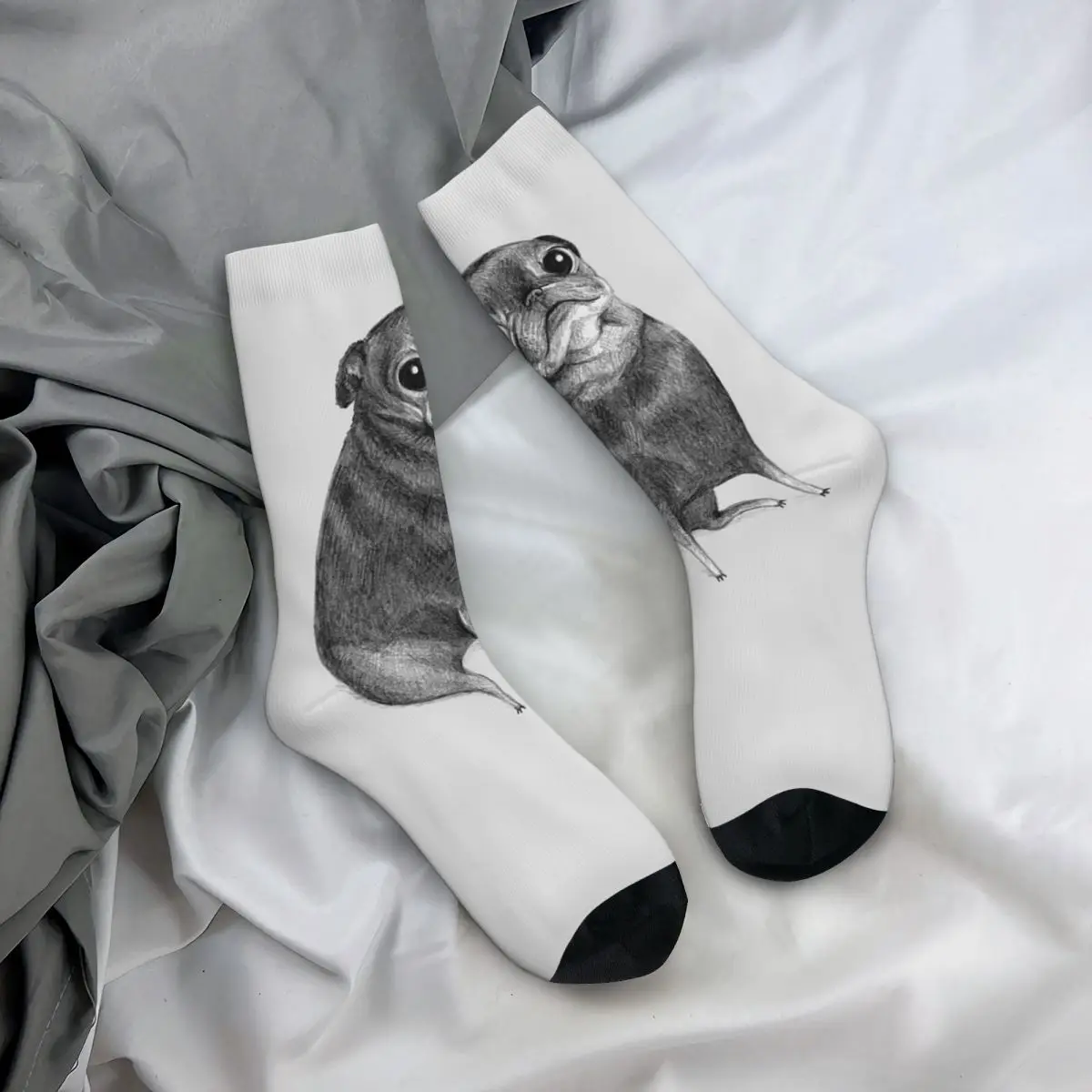 

Всесезонные чулки для экипажа, милые черные носки с мопсом, длинные носки в стиле хип-хоп, аксессуары для мужчин и женщин, подарки