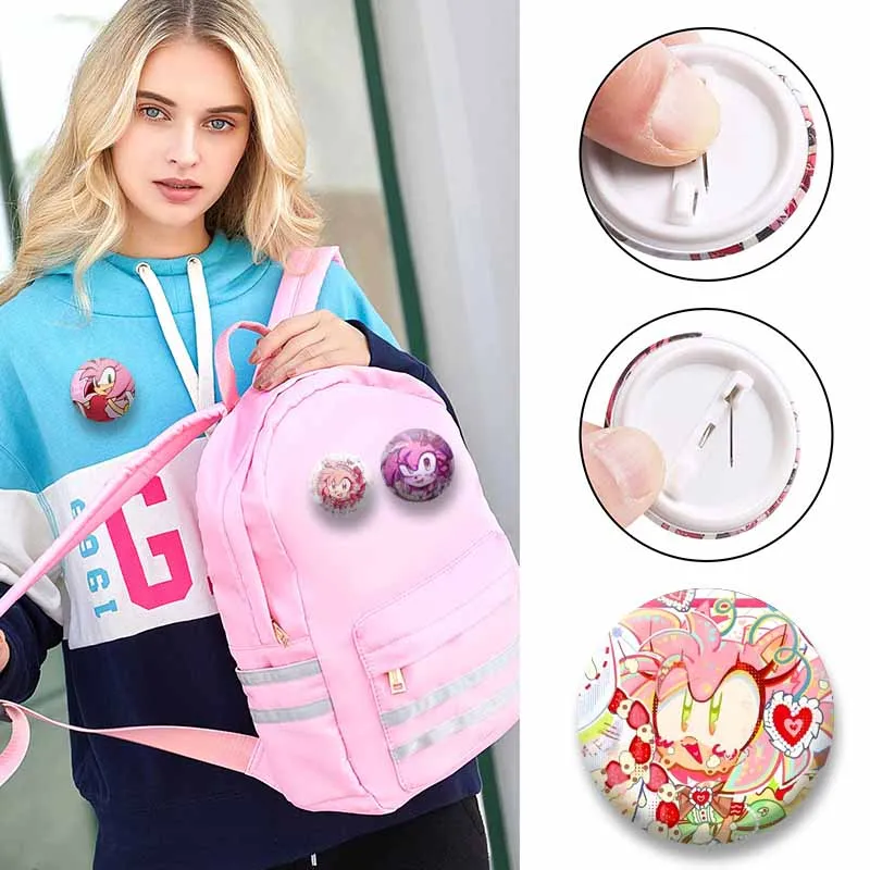 Cute Anime Game Character Amy Rose Brooch Cartoon Role Playing Badges Jewelry Enamel Pins for Backpack Clothing Gifts for Friend