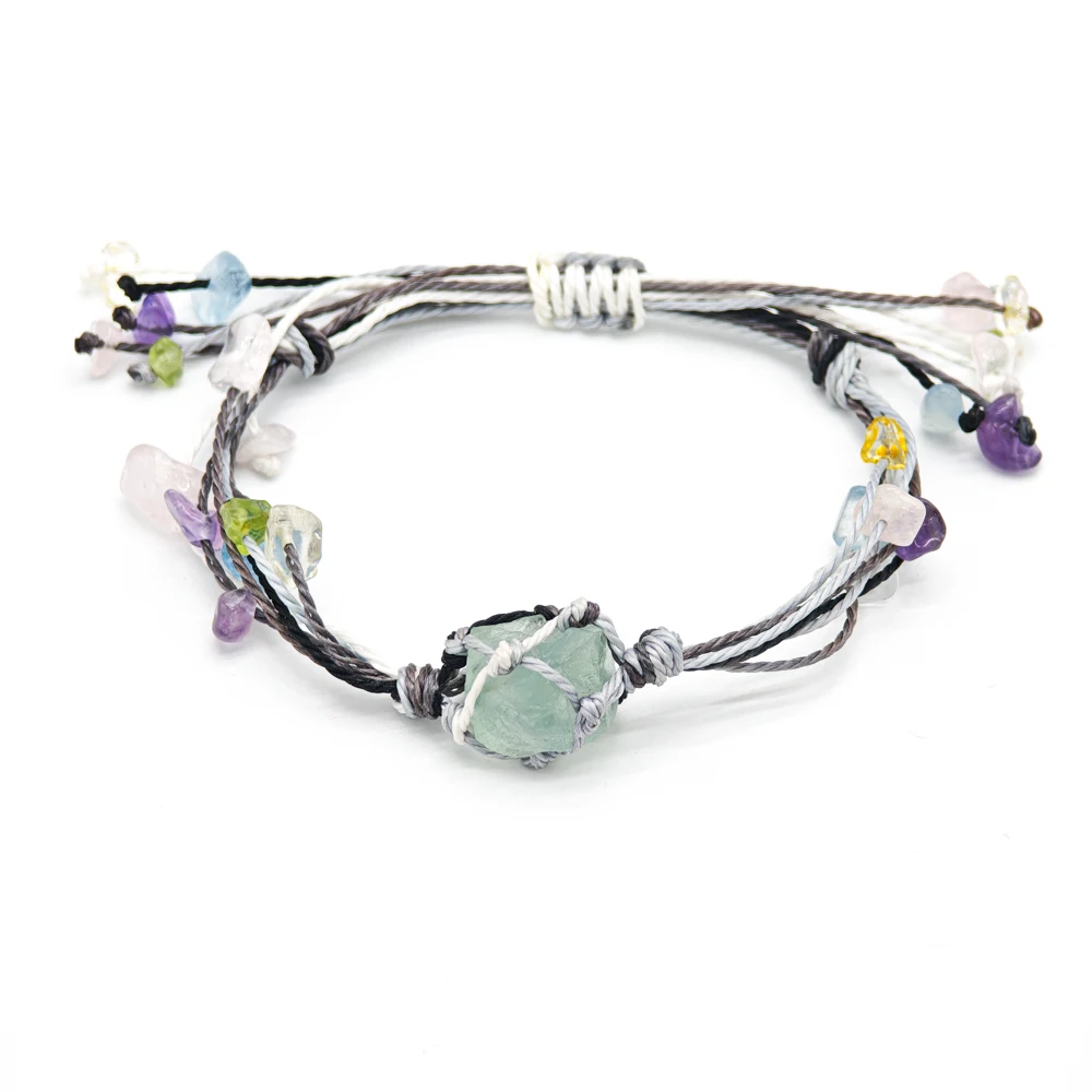 10 Stück verstellbares geflochtenes Kordelnetz, 1 roher Rohstein, Perlenhalter, Seil, Armband, natürlicher Quarzkristall, Heilung, Taschentasche, Armreif – Detail 5