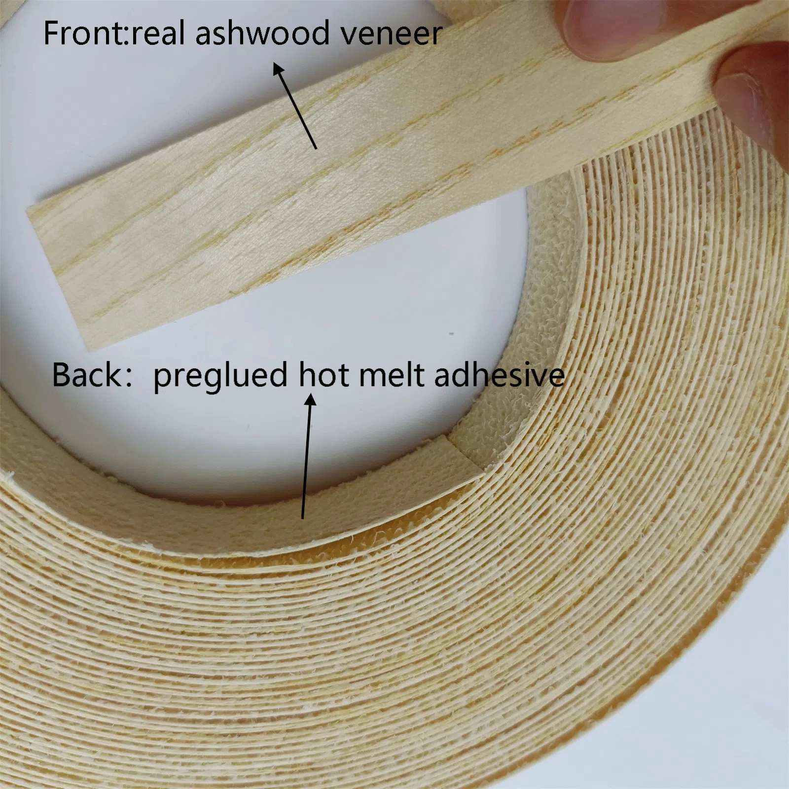 Ash Wood Edge Banding  Veneer Strip, Pre-glued Iron On Edgebanding with Hot Melt Adhesive, Flexible Edging Trim For Furniture