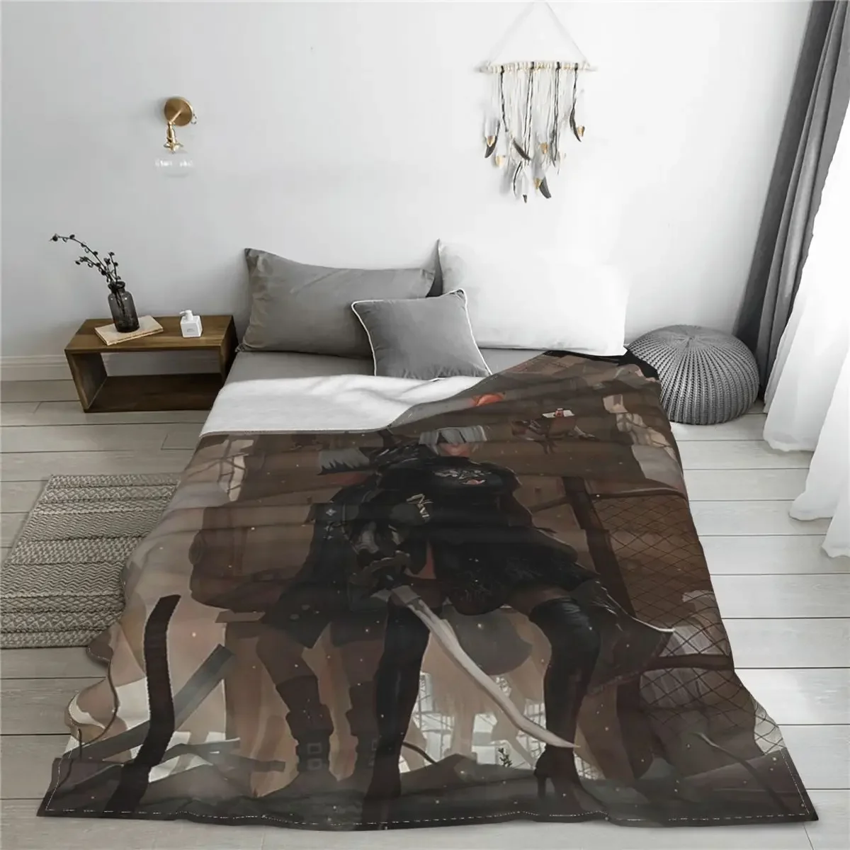 NieR Automata Game Blankets Flannel Spring/Autumn YoRHa 9S 2B Portable Super Warm Throw Blankets for Bedding Car Bedding Throws