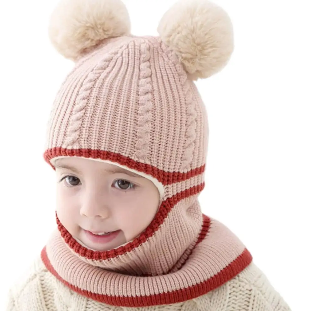 Cappello pullover lavorato a maglia caldo per bambini con pompon Paraorecchie termici per ragazze dei ragazzi Berretto carino Cappuccio per bambini unisex Accessori invernali