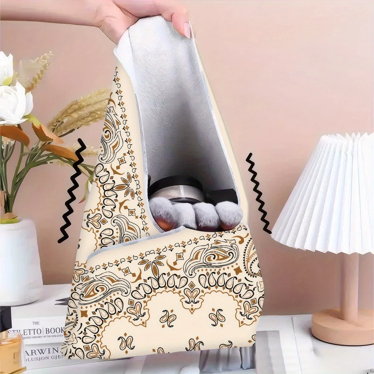 Neu eingetroffen: 1 Stück Bohemian Retro Paisley bedrucktes Aufbewahrungstuch, selbstklebendes magisches Wickeltuch, Schutzhülle, Make-up-Tasche, Beutel – Detail 7