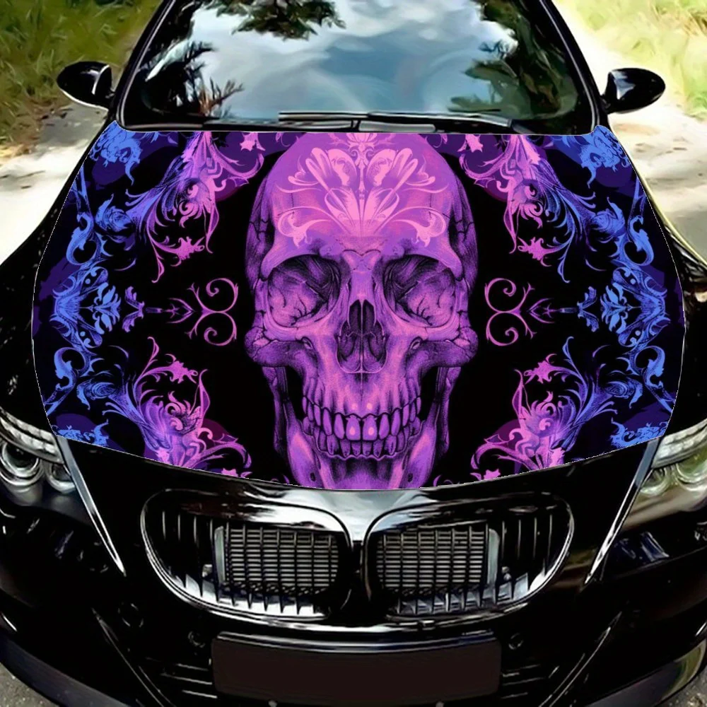 

Gothic Purple Skull with Floral Car Hood Wrap Color Vinyl Sticker Truck Graphic Bonnet Auto Accessories Decoration Decal Gift