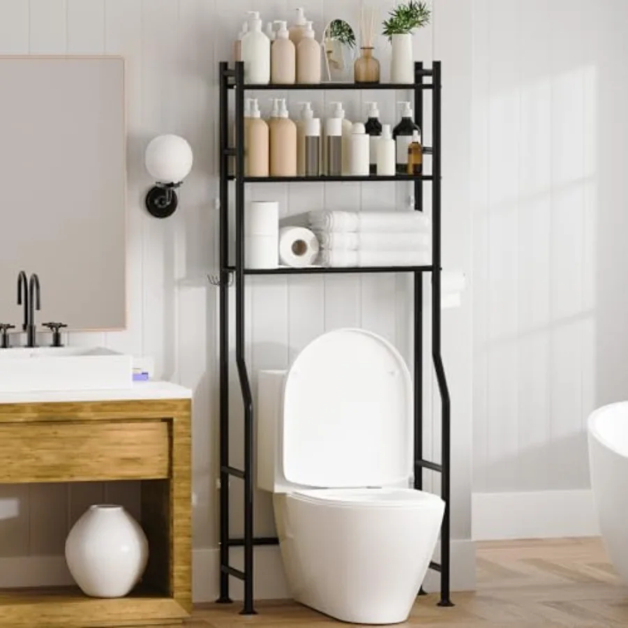 

Трехуровневая металлическая полка для хранения над унитазом, экономящая пространство, с 4 крючками