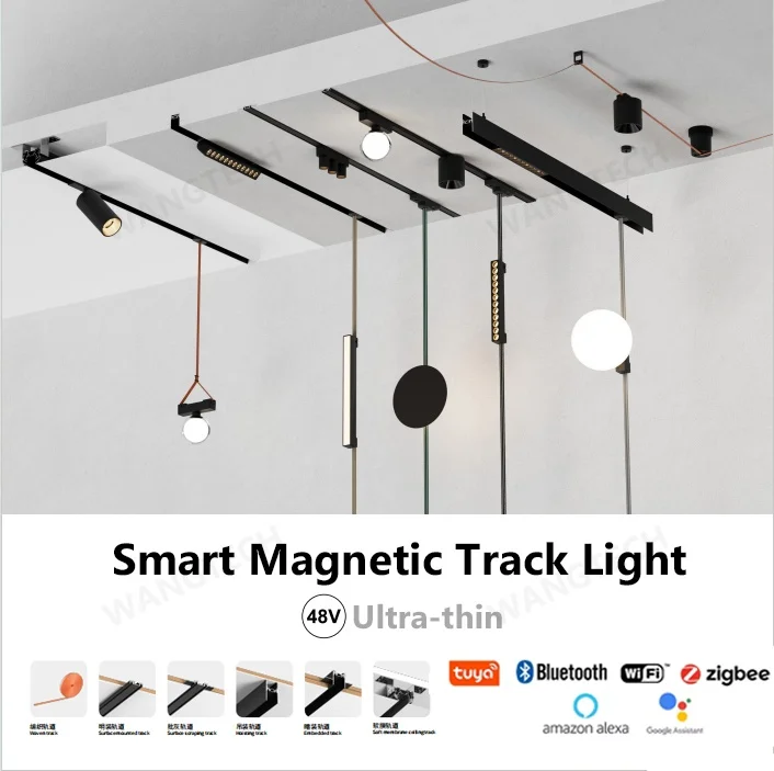 T26 Tuya Zigbee Magnetic Track Light Surface-Mount Aluminium LED DC48V Alexa Home-AssistantFlood Spot Black White