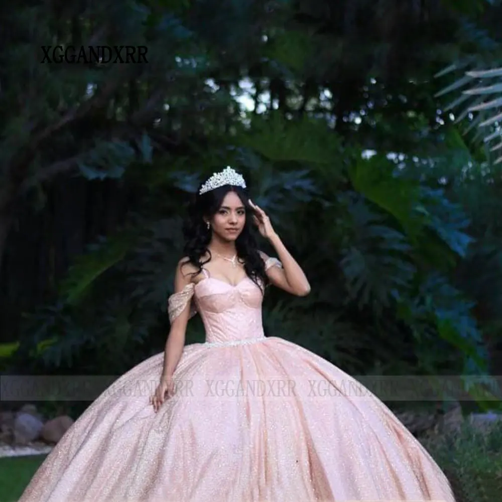 Rose Gold Ball Gown Princess Quinceanrea Dresses 2024 XV Sweetheart Sweet 16 Sequin Vestido De 15 Quinceañeras 2023 Beading Belt