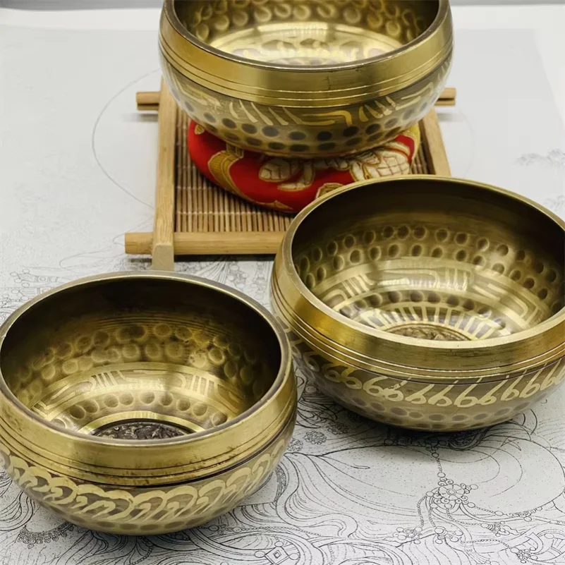Tibetan Brass Singing Bowl, Yoga Meditation Bowl for Sound Healing Stress Relief, Buddha Mindfulness Bowl Handmade Instrument view 5