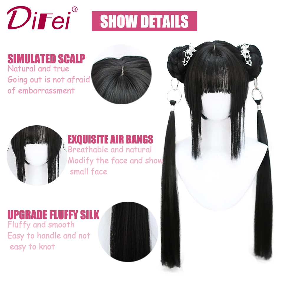 DIFEI-Perruque Synthétique Double Queue de Cheval pour Femme, Cheveux Raides Courts, Cosplay, Équipement de Sauna