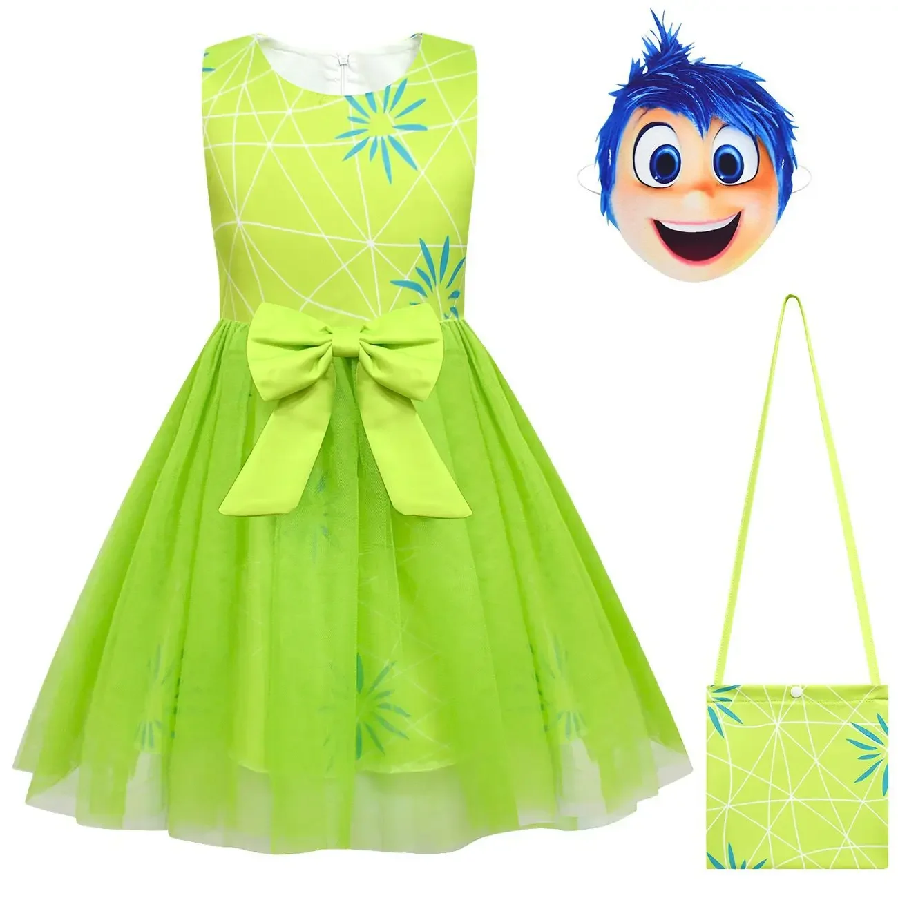 Movie Inside Out 2 Cosplay Anime Costume Joy Disgust Kids Mesh Princess Dress Set Halloween Carnival Stage Party Clothing mask