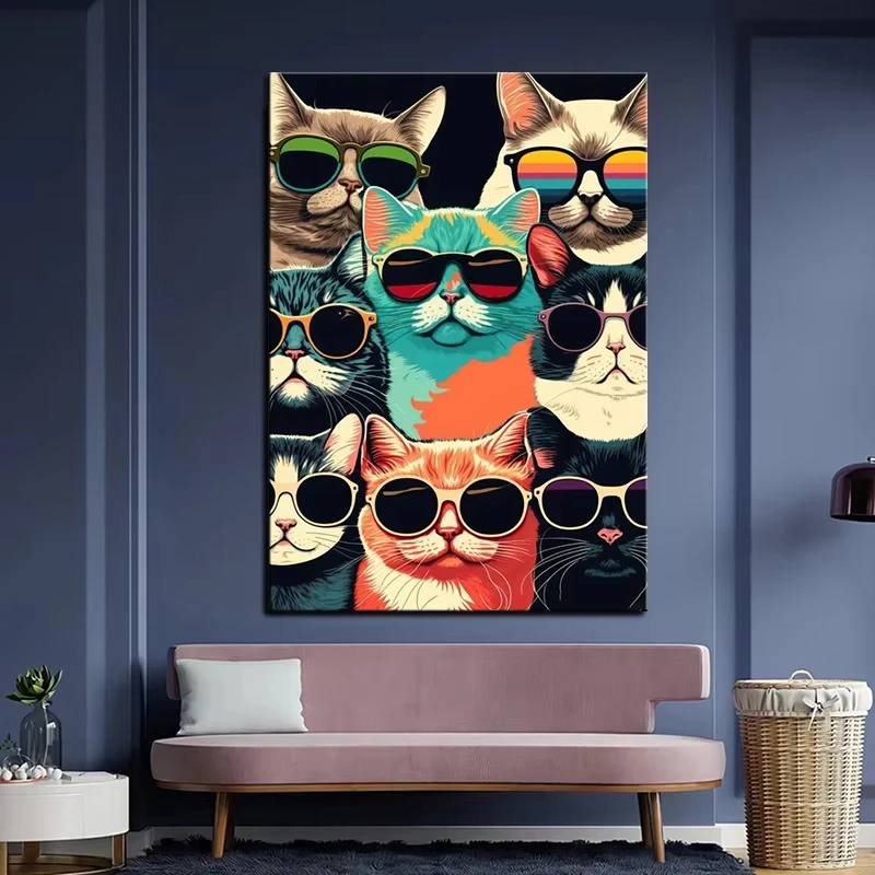 

MINISO DIY картина маслом по номерам кошки в очках красочный кот Настенный декор подарки рамки