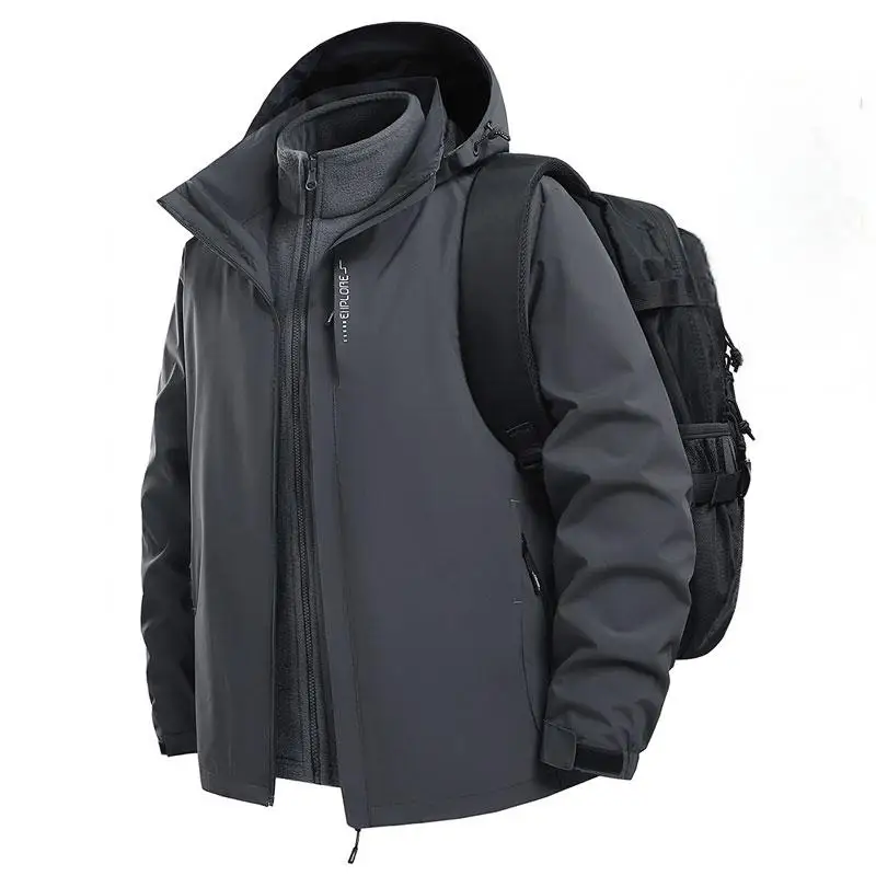 

men 3-in-1 softshell jacket with hood Outdoor Jacket Cycling Hiking Men's Fashion Versatile Outdoor Sports Waterproof Jackets