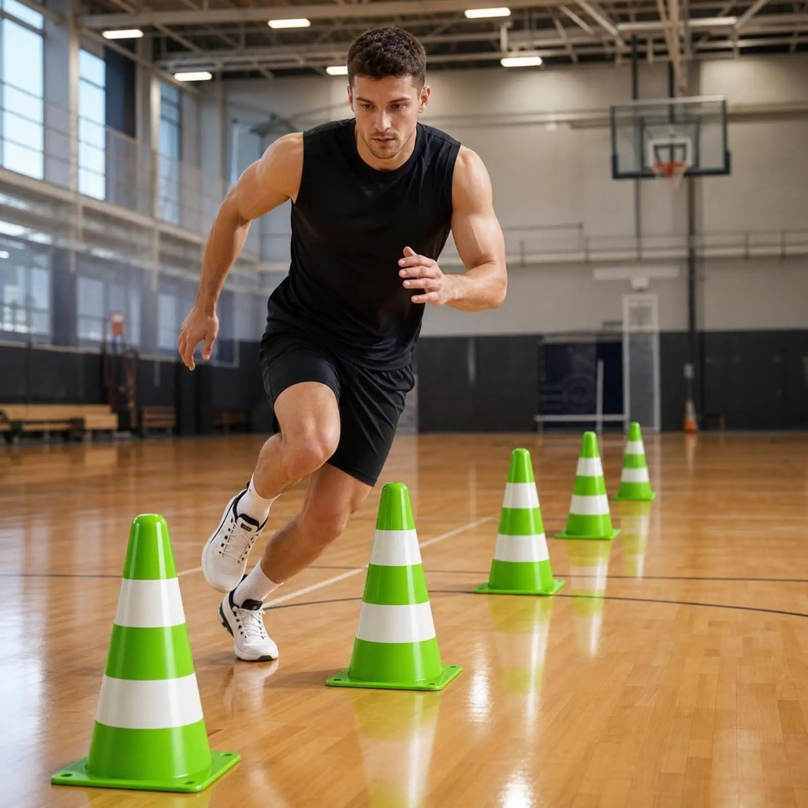 Road Marking Cone with Pre-Drilled Base Holes Pressure-Resistant Stackable Agility Cone with Reflective Bands for Guidance,