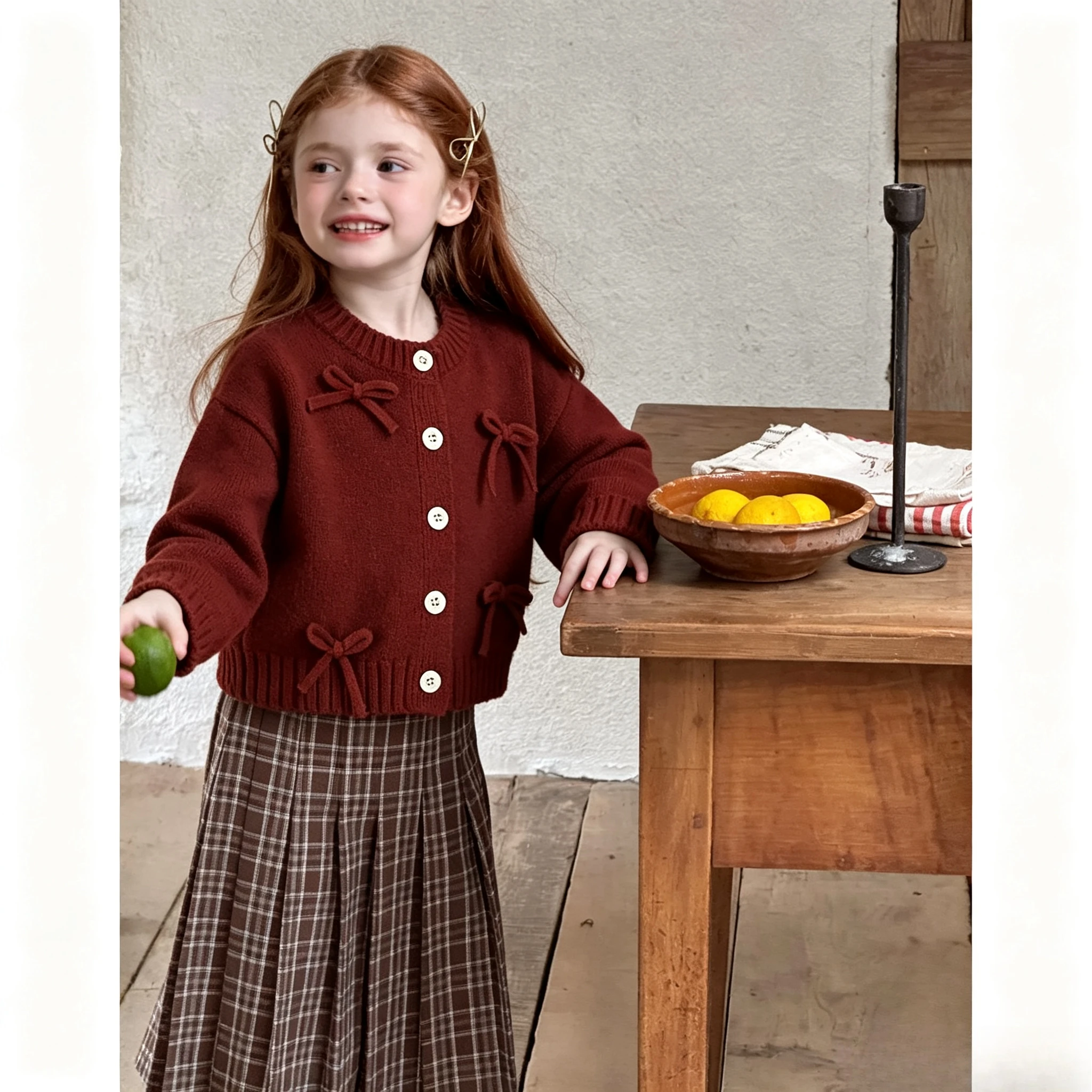 Girls Knit Sweater Fall Winter 2026 New Stylish Elegant Celebrating Kids Baby Red Cardigan Wool Coat Trendy