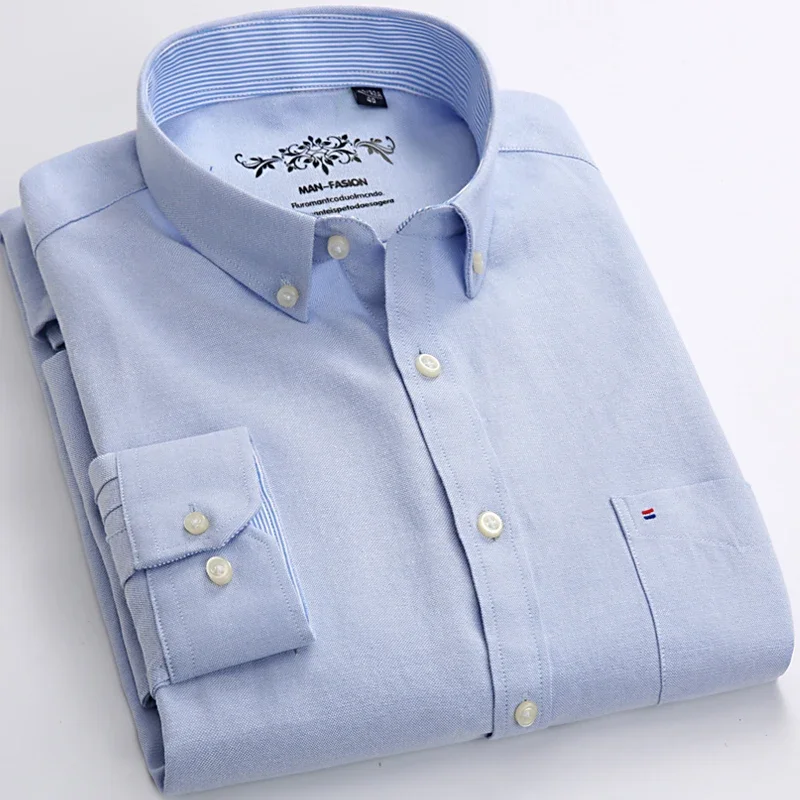 Nuovo in camicia Plus size camicie Casual in cotone pieno per uomo slim fit camicia formale tinta unita abiti morbidi Oxford firmati a maniche lunghe