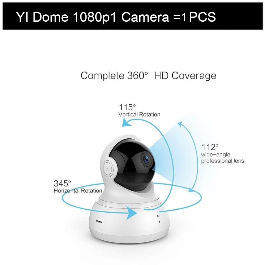 YI Dome 1080p HD Camera CCTV IP 360° Detection Wifi Wireless Night Vision IR Two-Way Audio Security Surveillance System