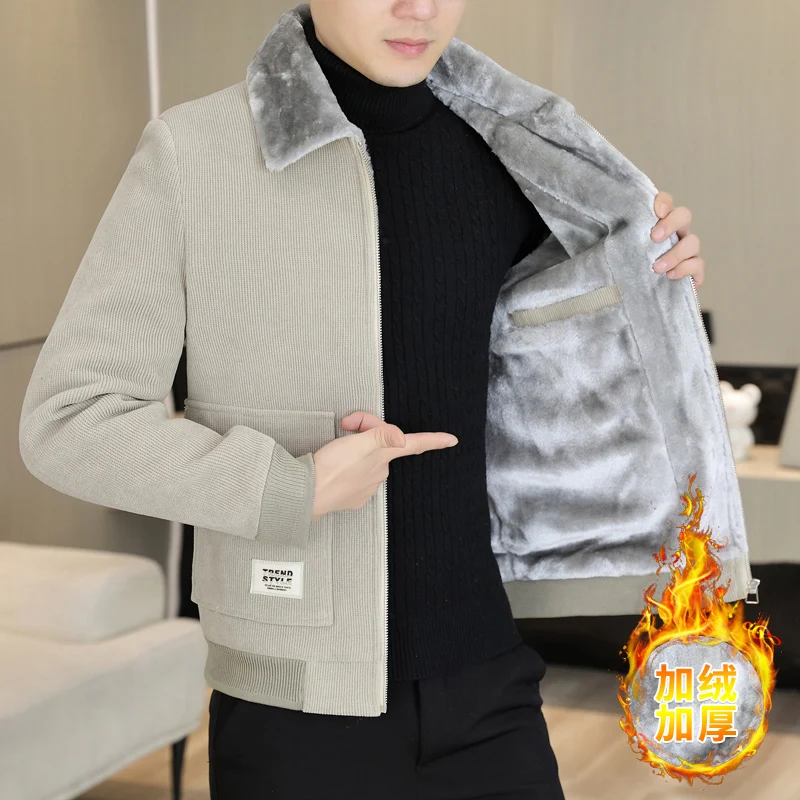 2023 Winter Men\'s Plush and Thick Jacket Fake Fur Lapel Wool Blends Coat Casual Business Overcoat Social Windproof Trench Coat