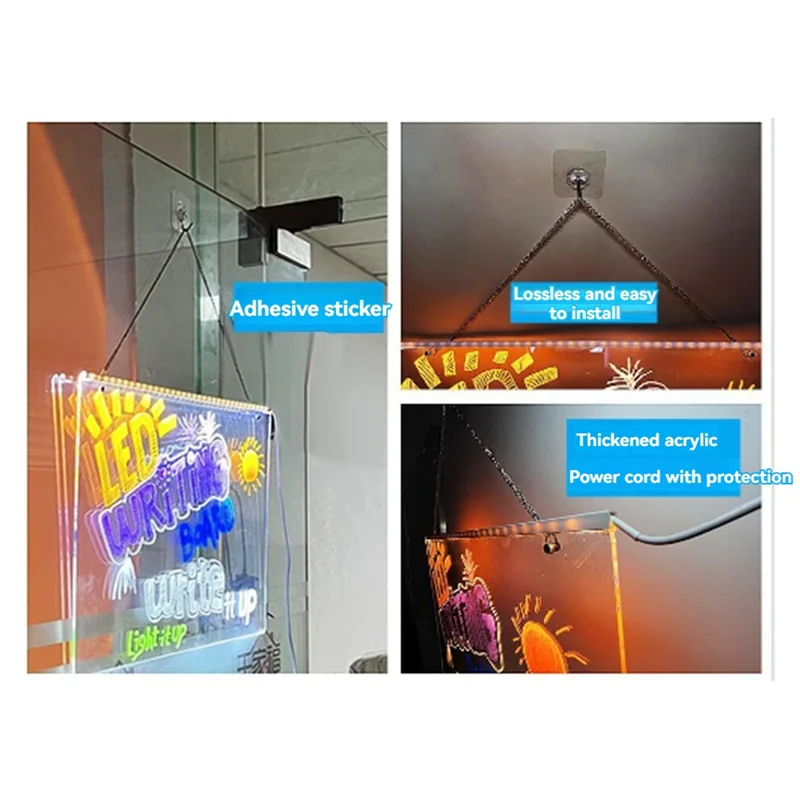 Papan Catatan Akrilik LED 7 Warna ABRJ-Can Be Hung, Dapat Digantung, Dapat Dihapus, Dilengkapi Stand, Daya USB, Dapat Ditulis Ulang, Lampu Malam