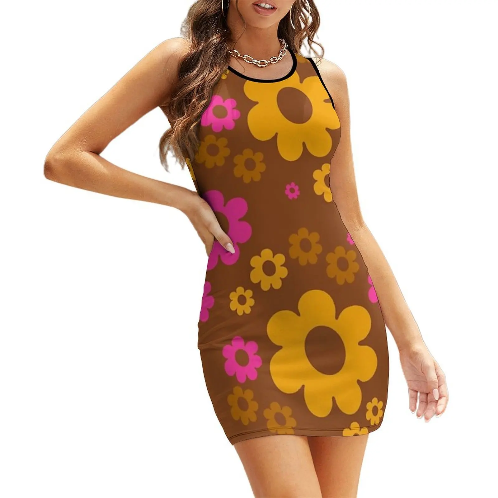 

Retro Flower-Power Daisies in Funky colours Sleeveless Sundress dress for women 2025 ladies dresses for women 2025