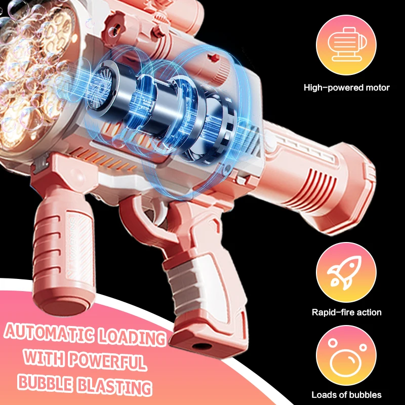 Rechargable Automatic Bubble Machine Gun, No Dip Automatic Bubble Machine With Colorful Lights, 10000+ Bubbles, Suitable For Chi